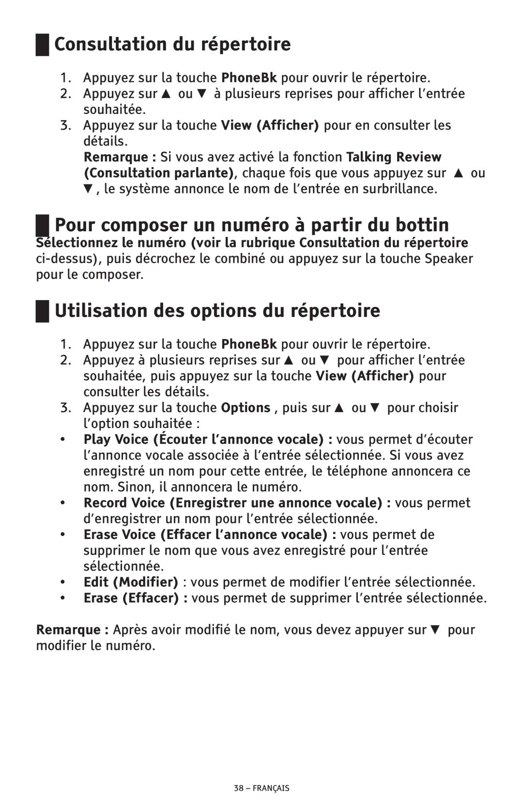 ClearSounds CSC600D manual Consultation du répertoire, Pour composer un numéro à partir du bottin 