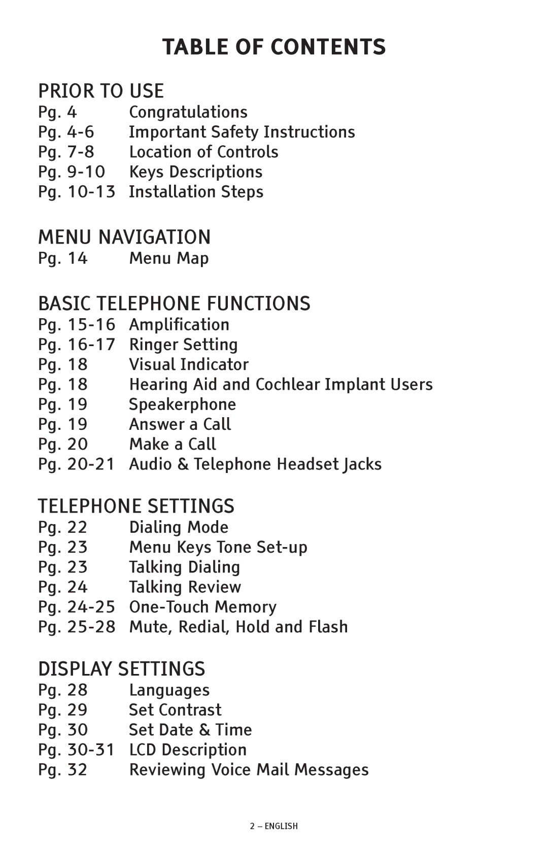 ClearSounds CSC600D manual Table of Contents 