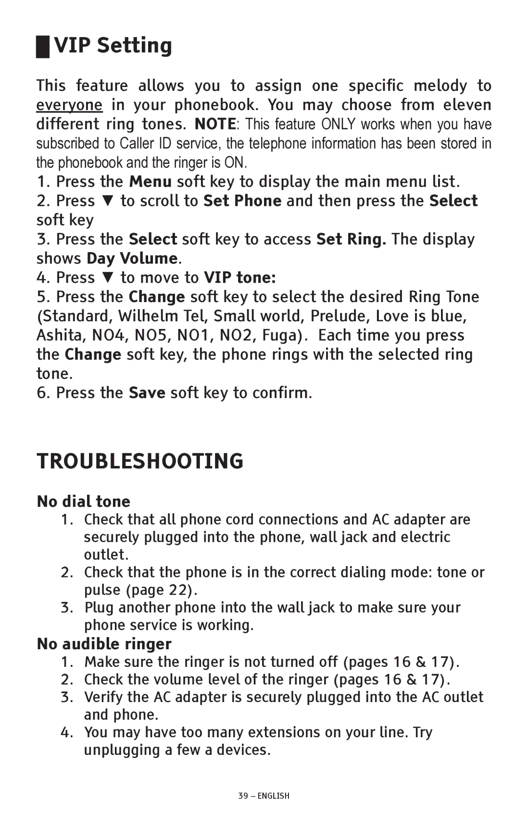 ClearSounds CSC600D manual No dial tone, No audible ringer 