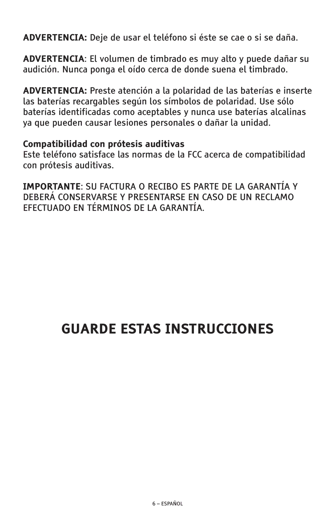 ClearSounds CSC600D manual Guarde Estas Instrucciones, Compatibilidad con prótesis auditivas 