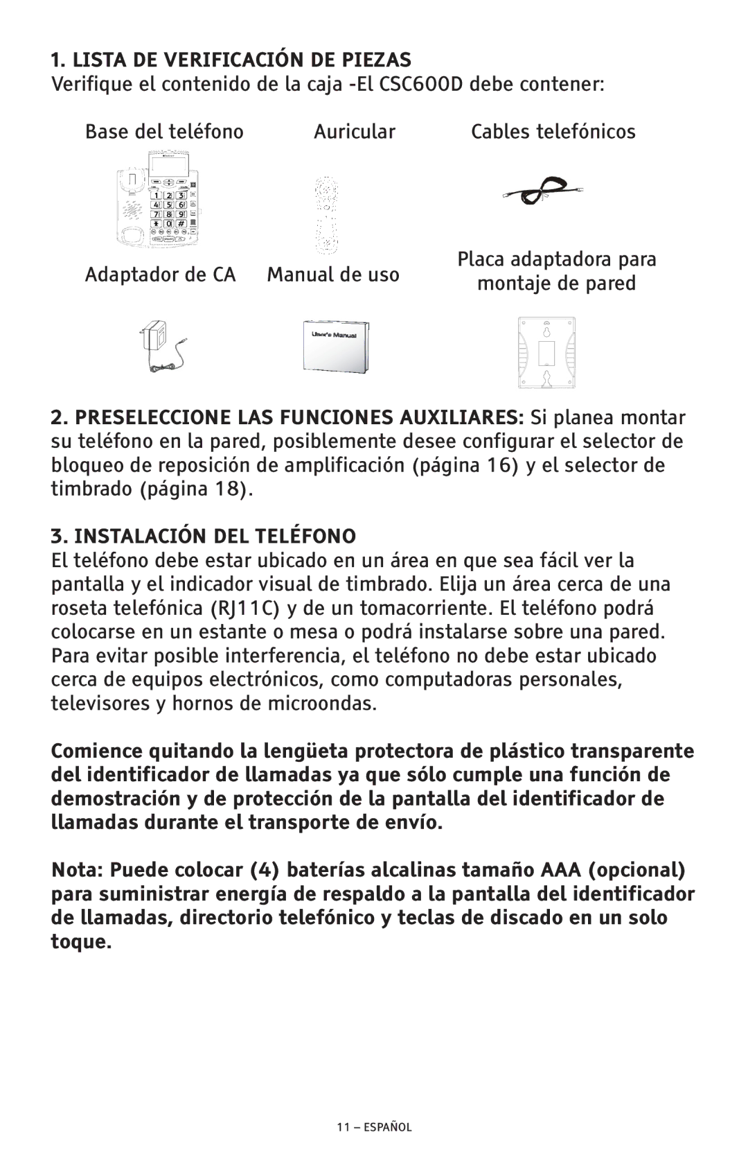 ClearSounds CSC600D manual Lista DE Verificación DE Piezas 