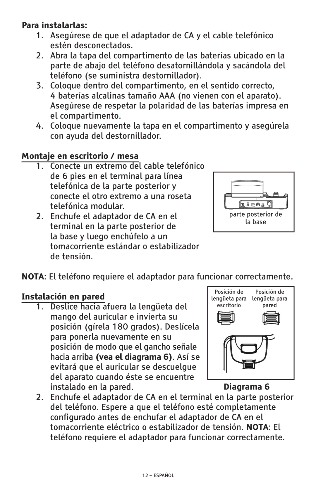 ClearSounds CSC600D manual Para instalarlas, Montaje en escritorio / mesa, Instalación en pared 