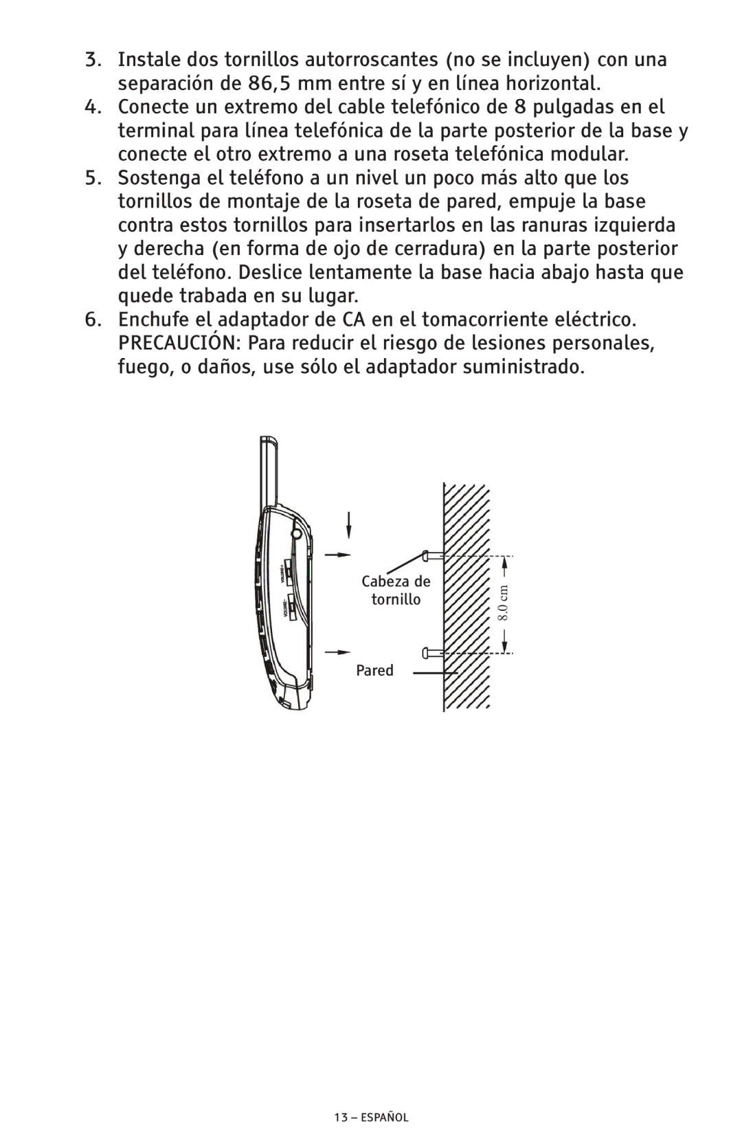 ClearSounds CSC600D manual Cabeza de Tornillo Pared 