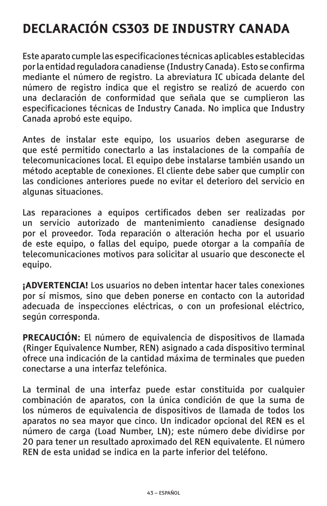 ClearSounds CSC600D manual Declaración CS303 DE Industry Canada 