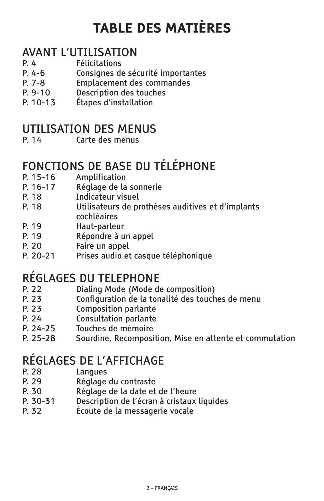 ClearSounds CSC600D manual Table DES Matières, Avant L’UTILISATION 