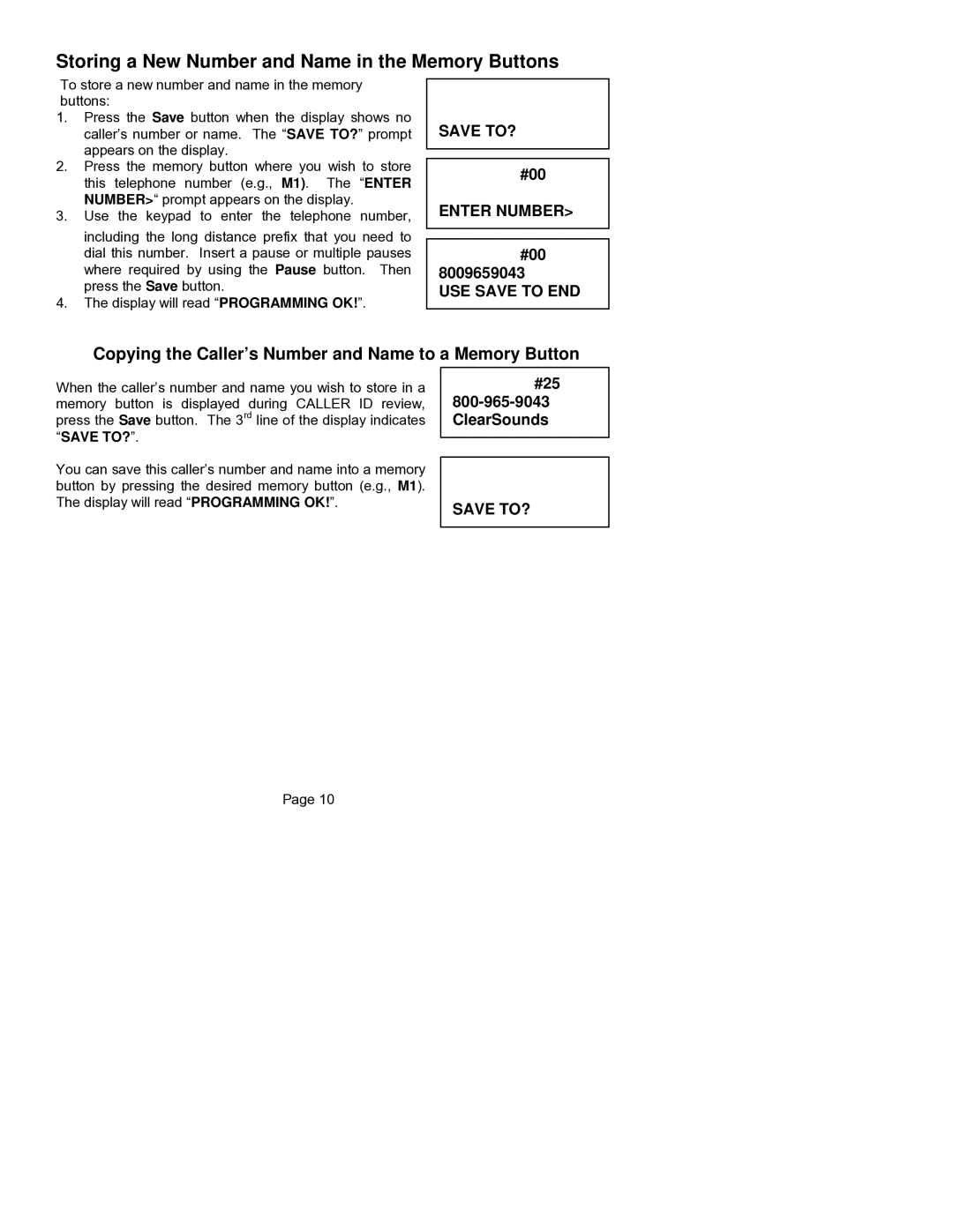 ClearSounds CST25 user manual Storing a New Number and Name in the Memory Buttons 