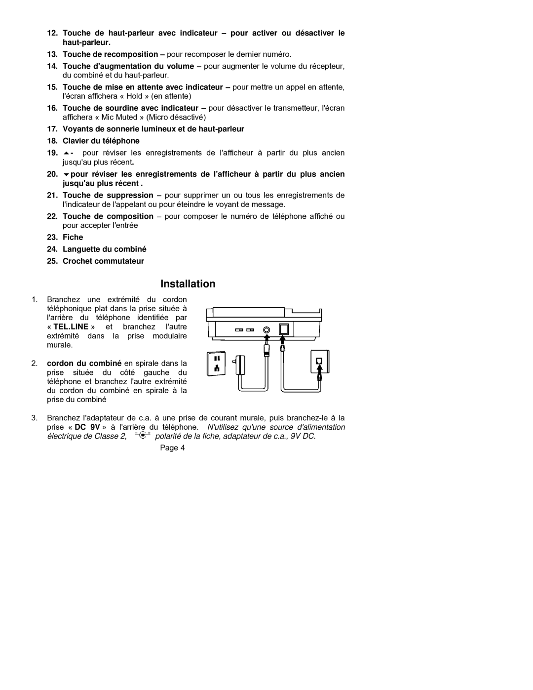 ClearSounds CST25 user manual Fiche Languette du combiné Crochet commutateur 