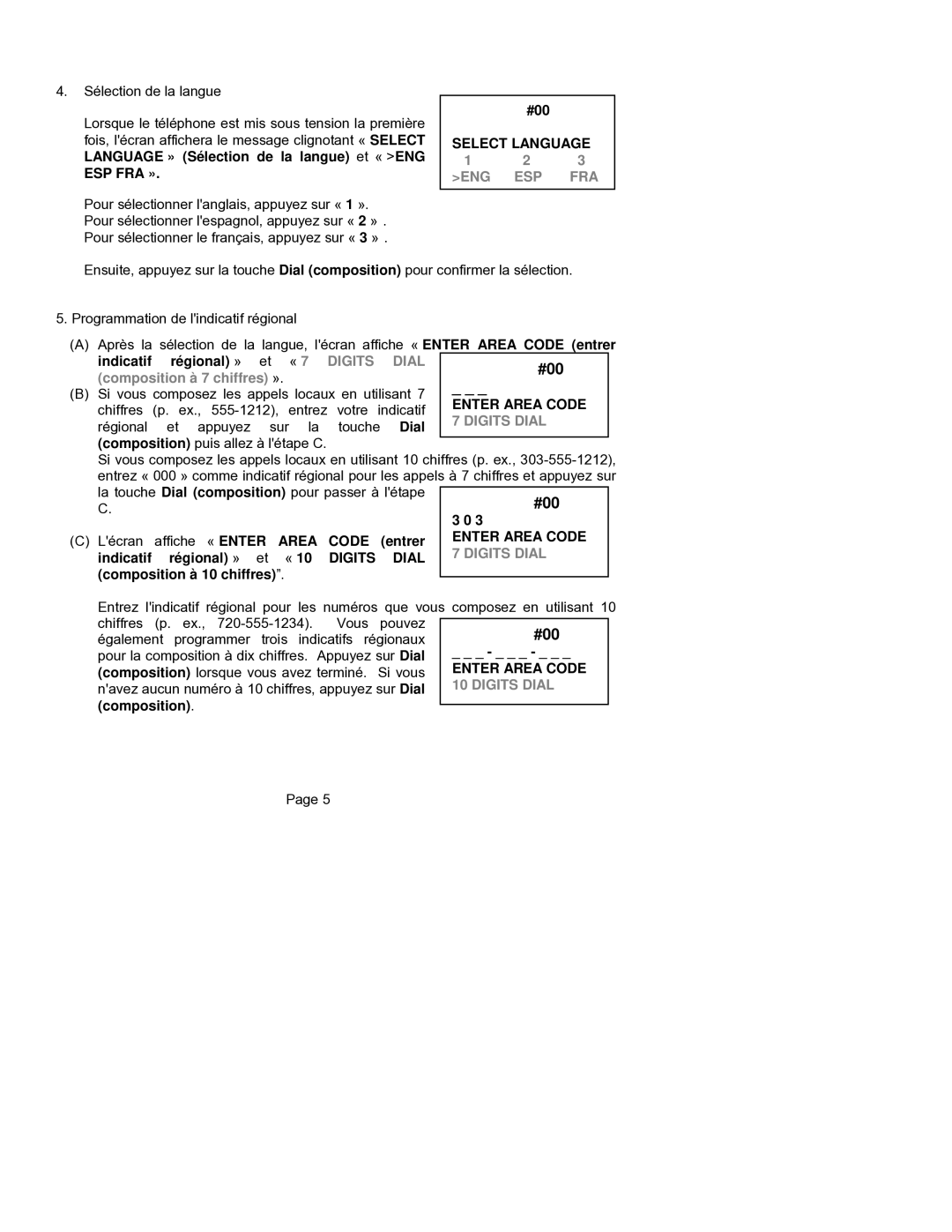 ClearSounds CST25 user manual Sélection de la langue, Esp Fra » 