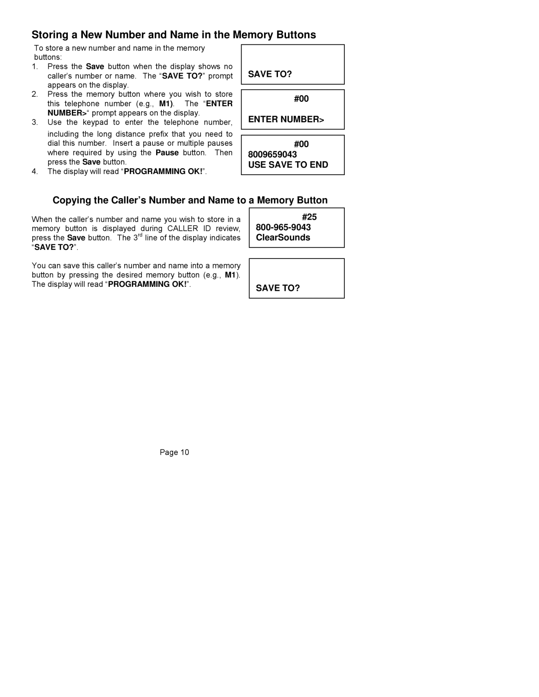 ClearSounds CST25 user manual Storing a New Number and Name in the Memory Buttons 