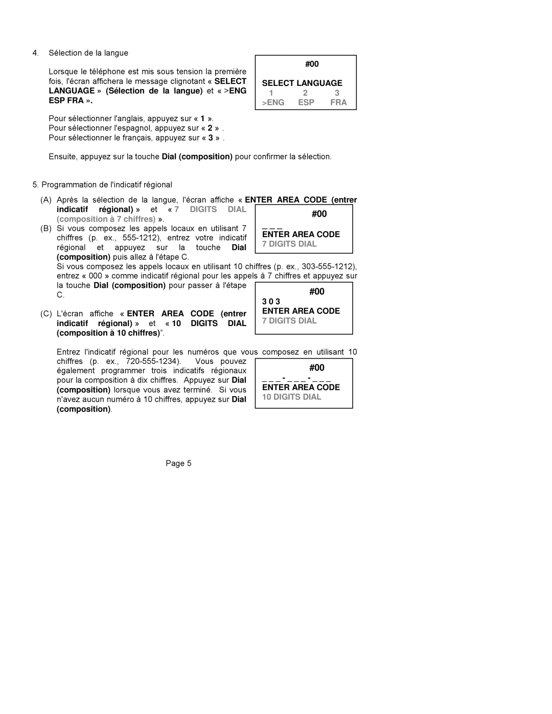 ClearSounds CST25 user manual Sélection de la langue, Esp Fra » 