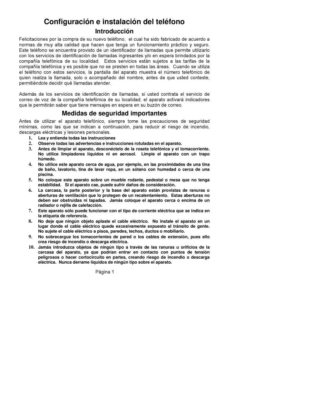 ClearSounds CST25 user manual Configuración e instalación del teléfono, Introducción, Medidas de seguridad importantes 