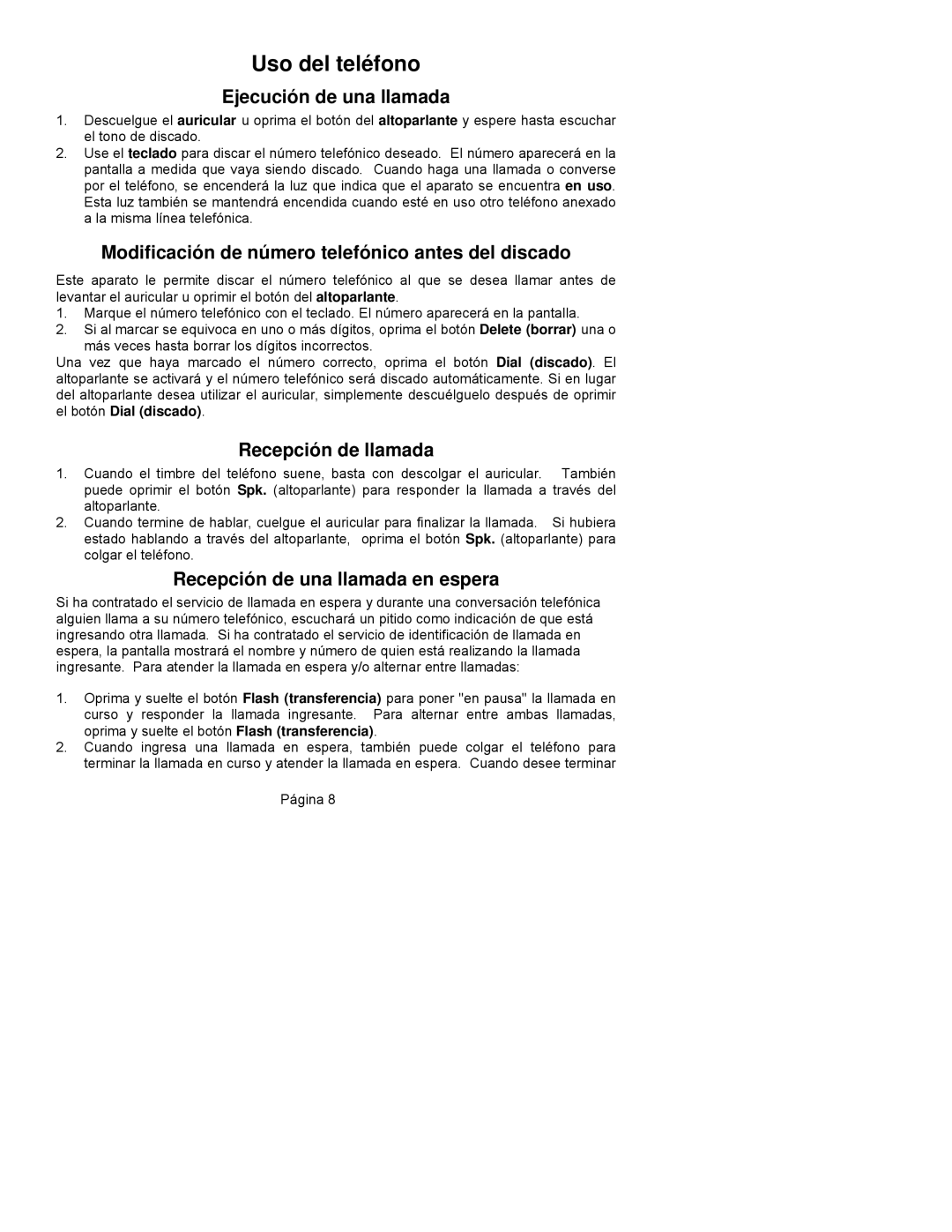 ClearSounds CST25 Uso del teléfono, Ejecución de una llamada, Modificación de número telefónico antes del discado 