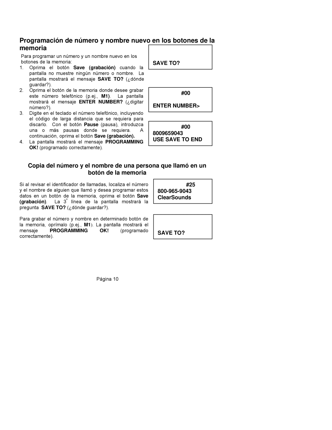 ClearSounds CST25 user manual Botones de la memoria 