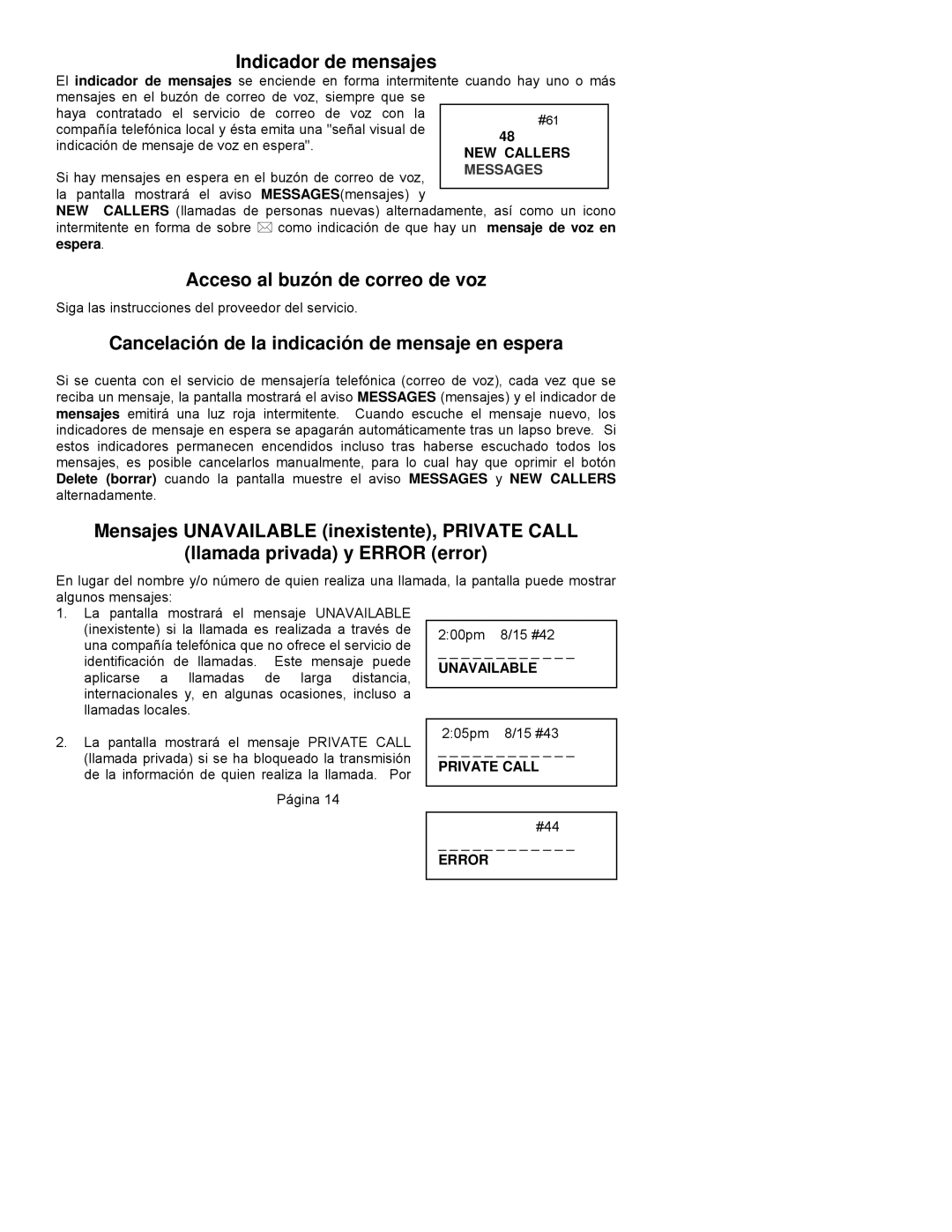 ClearSounds CST25 user manual Indicador de mensajes, Acceso al buzón de correo de voz 