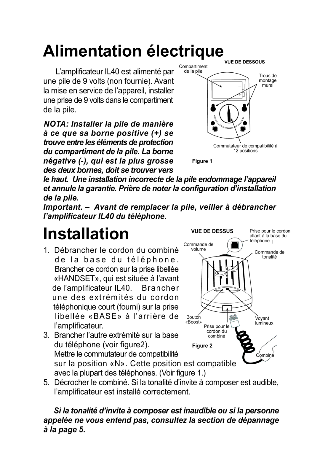 ClearSounds IL40 manual Alimentation électrique, Négative -, qui est la plus grosse 