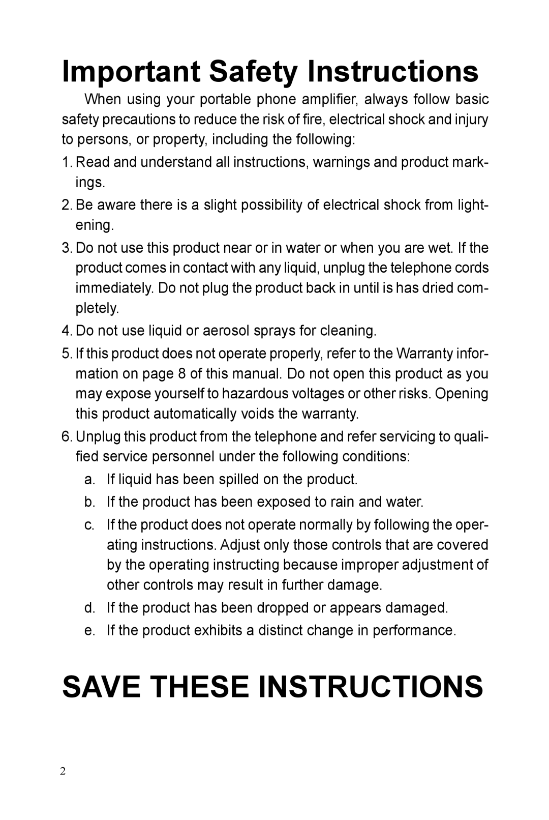 ClearSounds IL40 manual Important Safety Instructions 