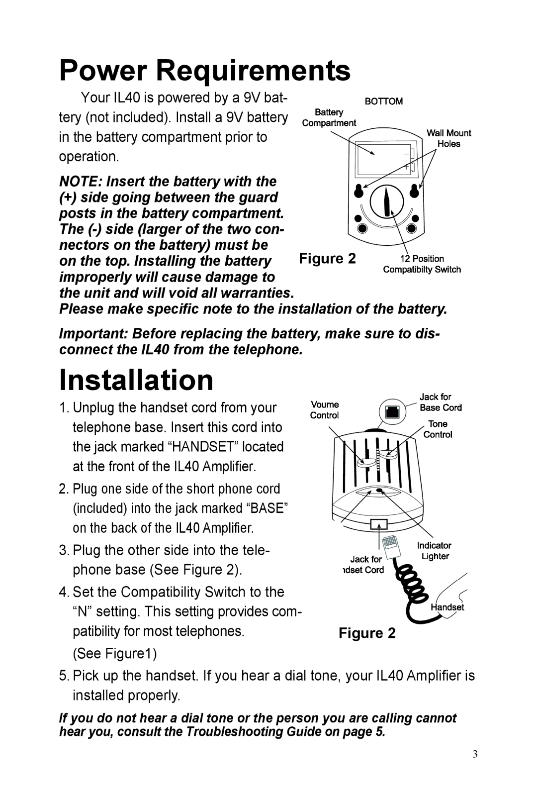 ClearSounds IL40 manual Power Requirements, Installation 