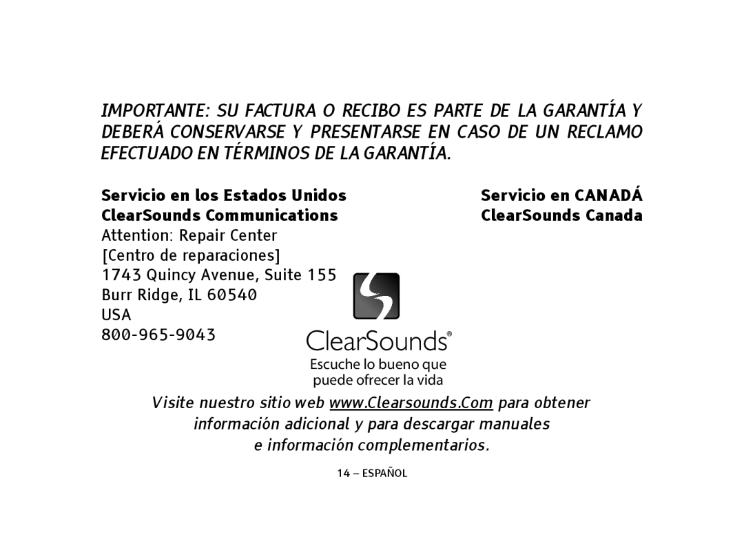 ClearSounds IL95, V508 manual Usa 