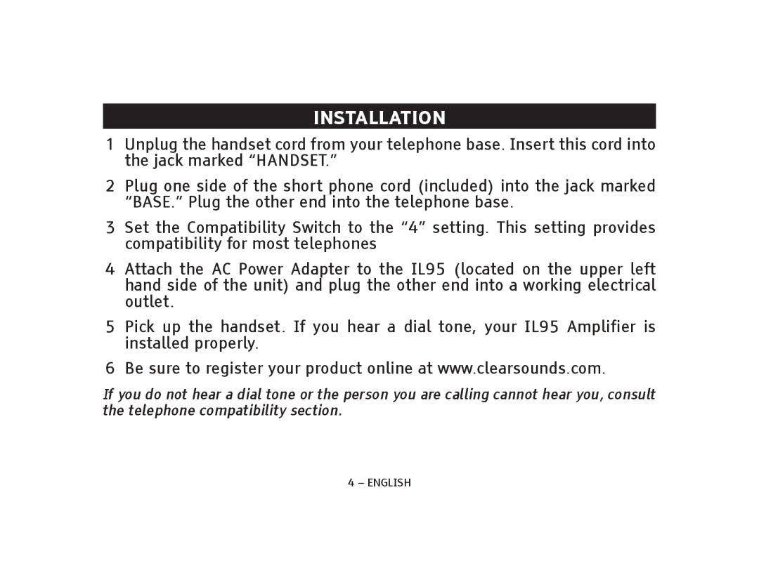 ClearSounds IL95, V508 manual Installation 