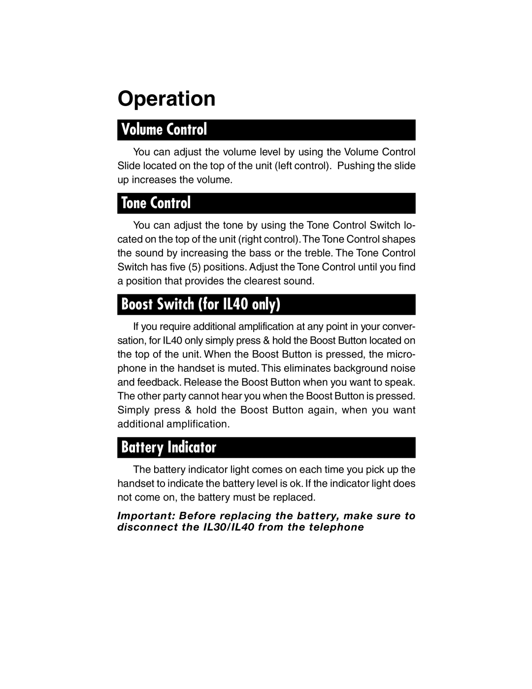 ClearSounds Portable Telephone Amplifier manual Operation 