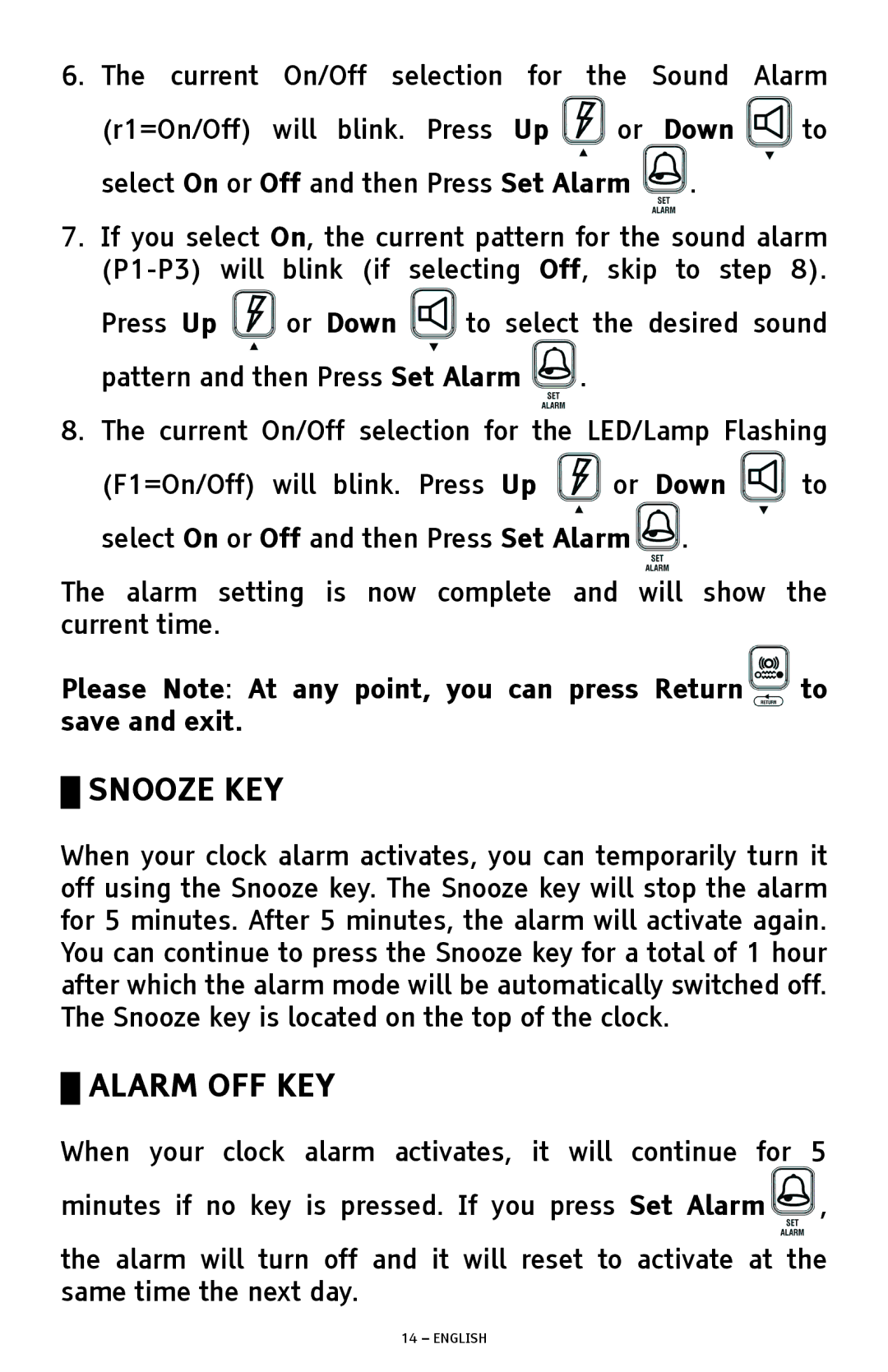 ClearSounds SW200 manual Snooze KEY, Alarm OFF KEY 