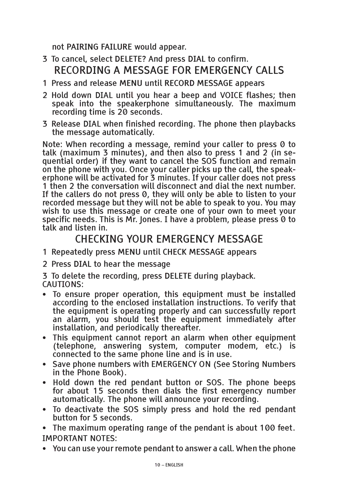 ClearSounds TALK500 ER manual Checking Your Emergency Message 