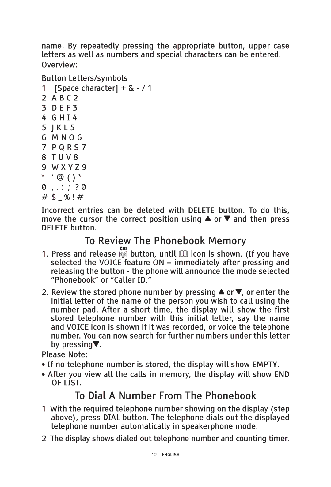 ClearSounds TALK500 ER manual To Review The Phonebook Memory, To Dial a Number From The Phonebook 