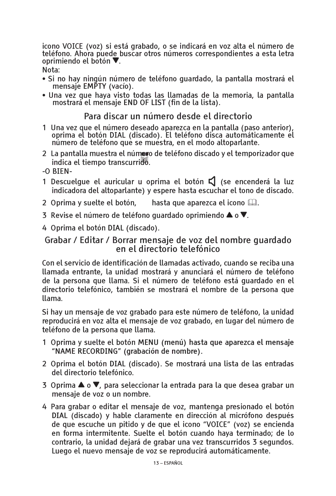 ClearSounds TALK500 ER manual Para discar un número desde el directorio, Bien 