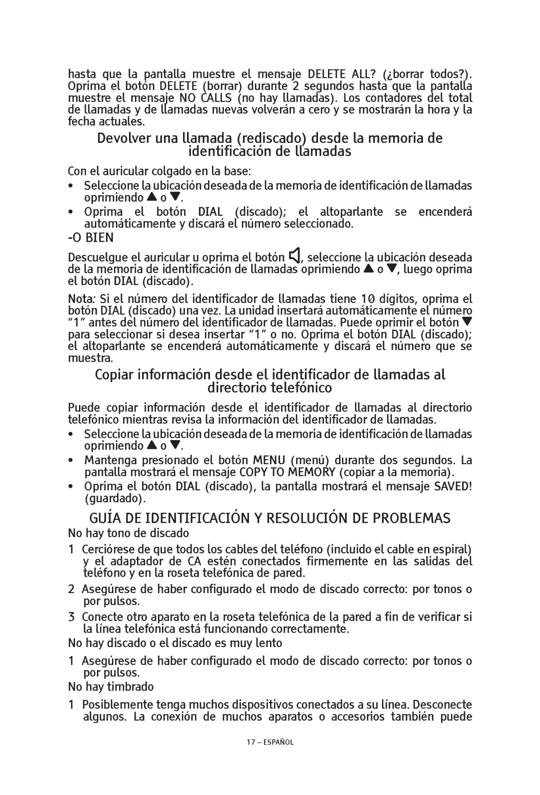 ClearSounds TALK500 ER manual Guía DE Identificación Y Resolución DE Problemas 