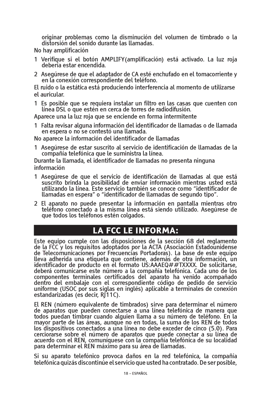 ClearSounds TALK500 ER manual LA FCC LE Informa 