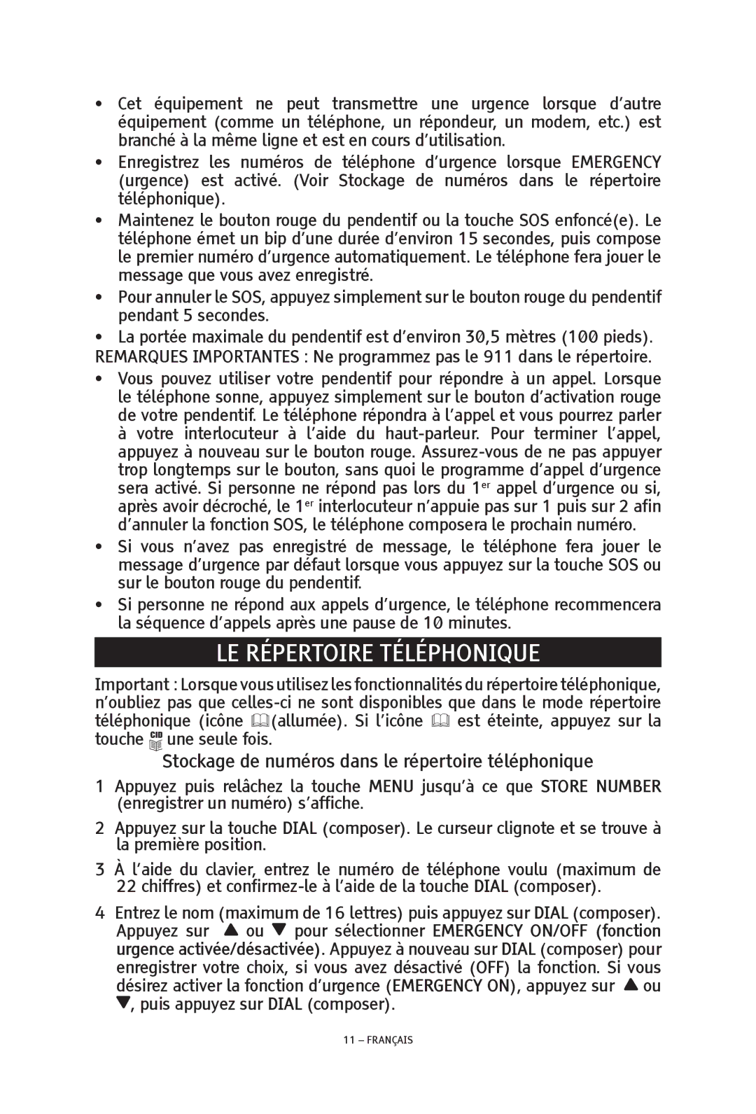 ClearSounds TALK500 ER manual LE Répertoire Téléphonique, Stockage de numéros dans le répertoire téléphonique 