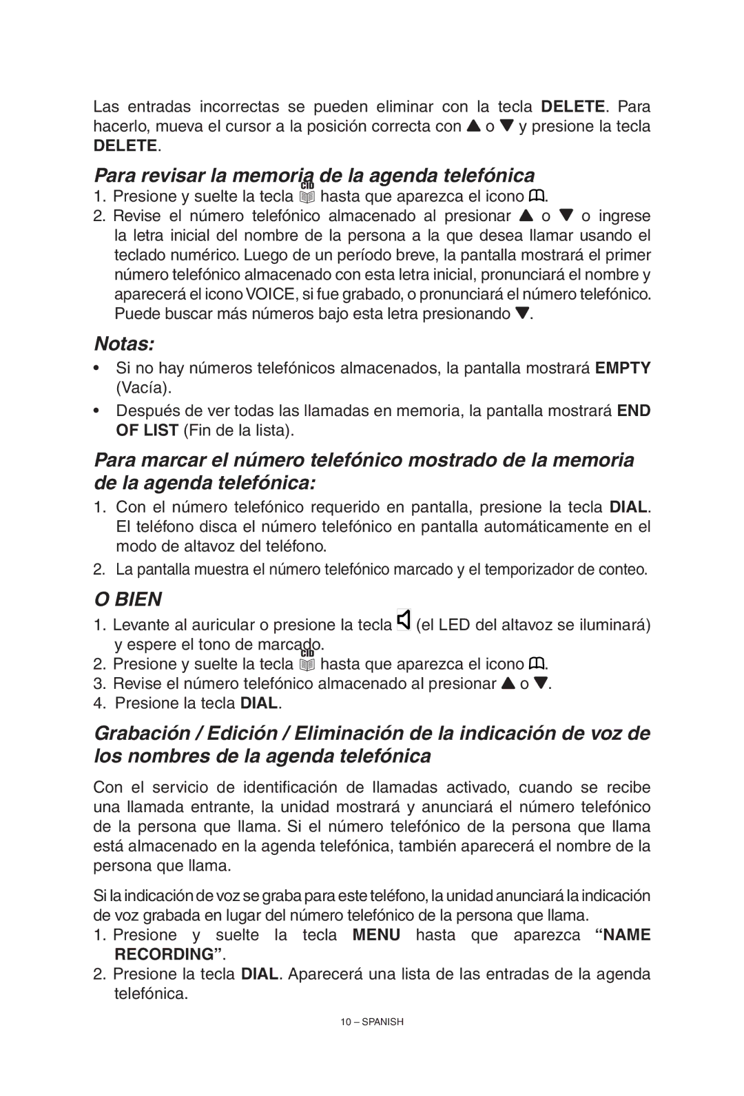 ClearSounds TALK500 manual Para revisar la memoria de la agenda telefónica, Notas 