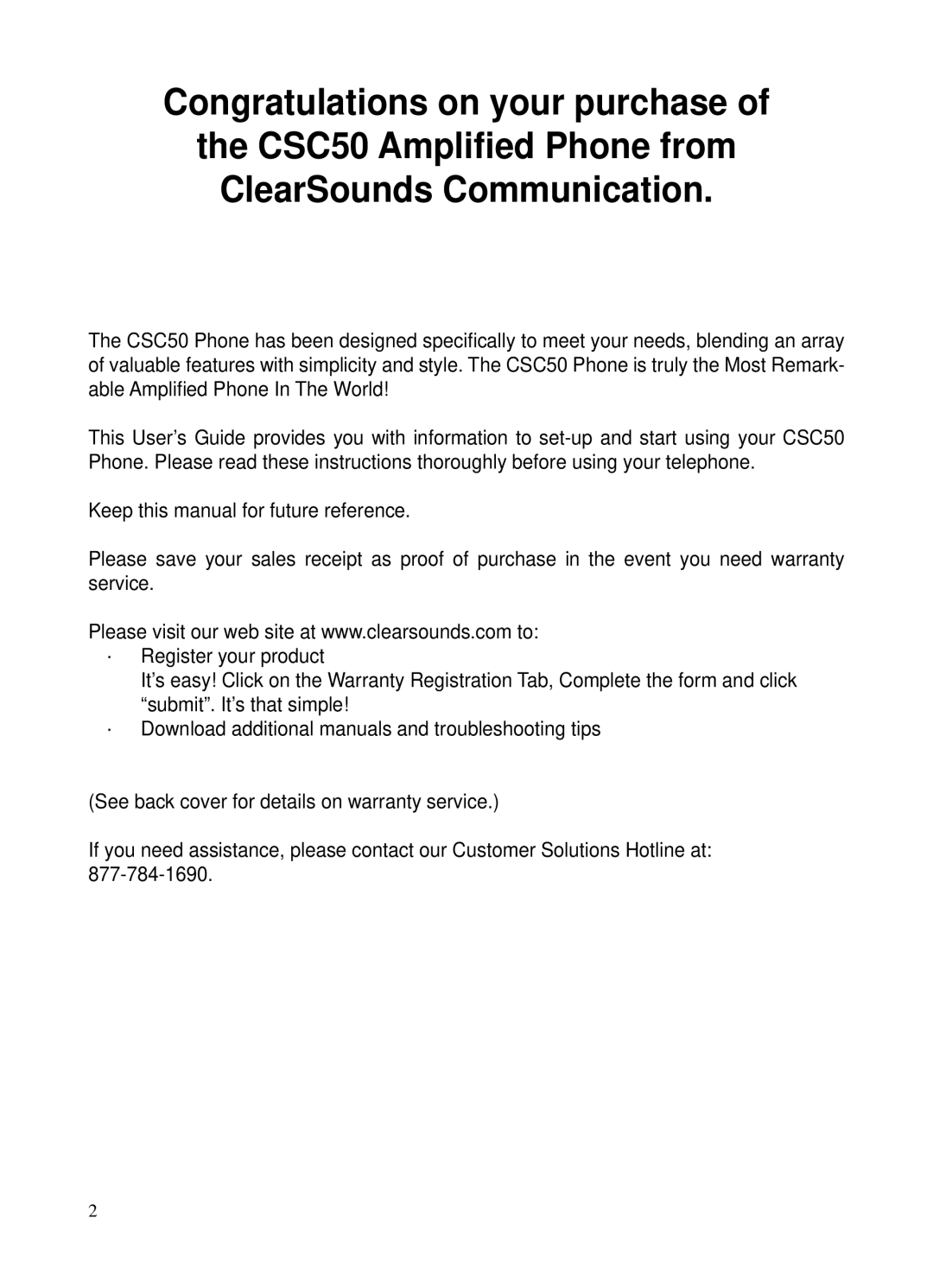 ClearSounds v407 user manual Congratulations on your purchase 