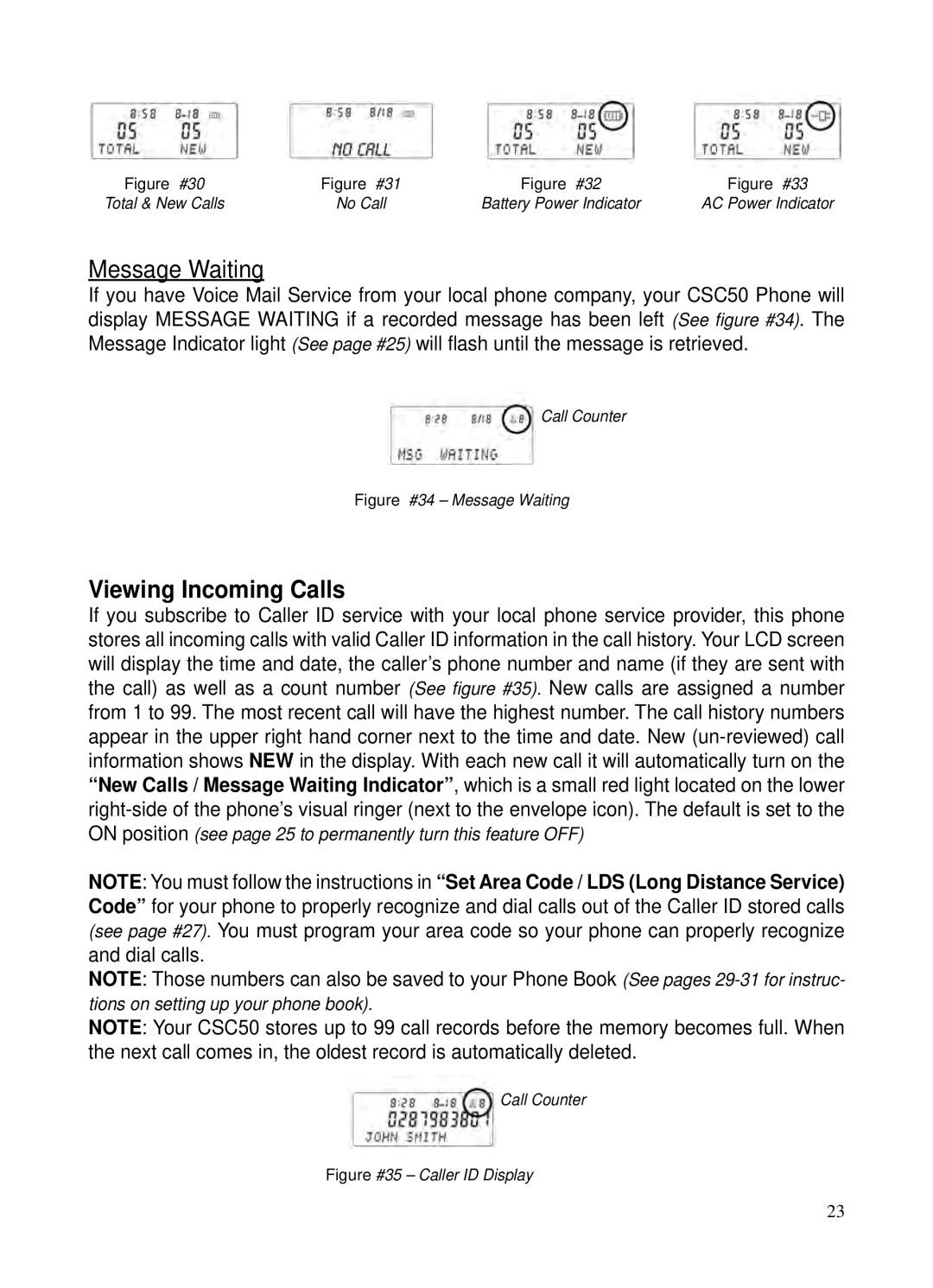 ClearSounds v407 user manual Message Waiting, Viewing Incoming Calls 