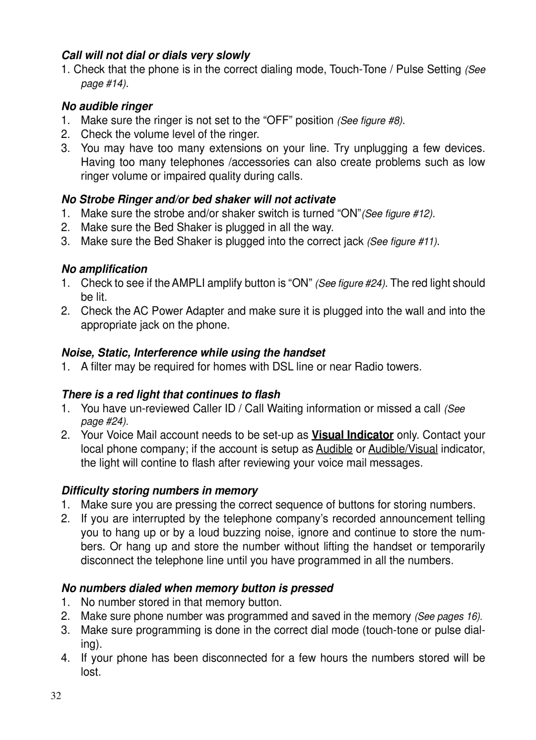 ClearSounds v407 user manual Noise, Static, Interference while using the handset 