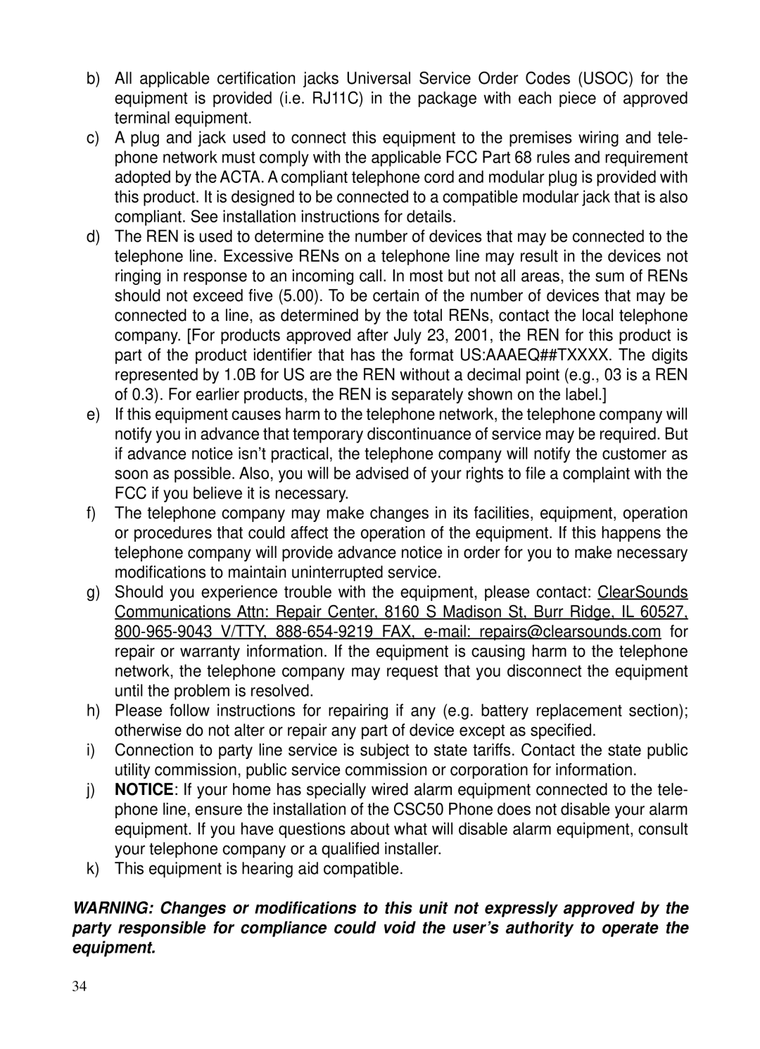 ClearSounds v407 user manual This equipment is hearing aid compatible 