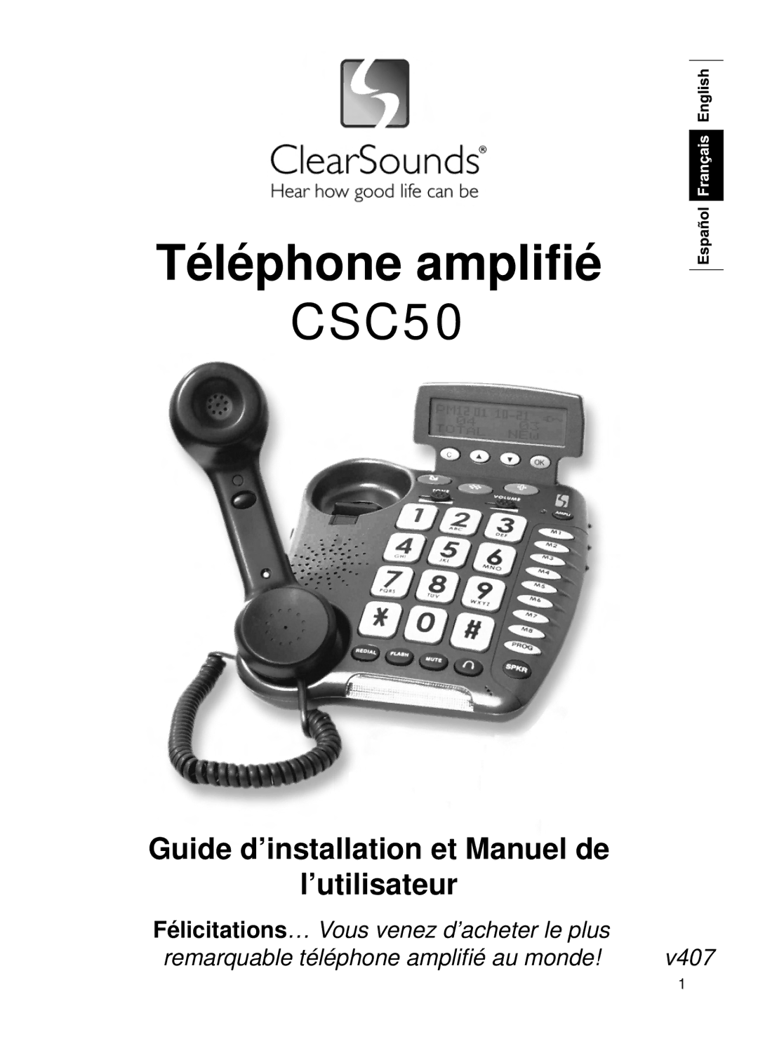 ClearSounds v407 user manual Téléphone ampliﬁé 