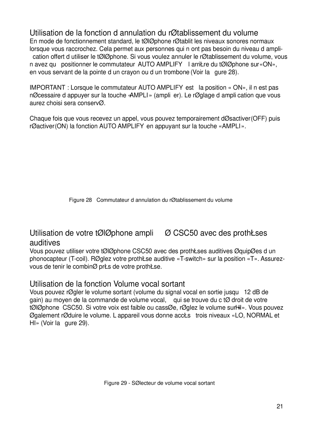 ClearSounds v407 Utilisation de la fonction Volume vocal sortant, Commutateur d’annulation du rétablissement du volume 