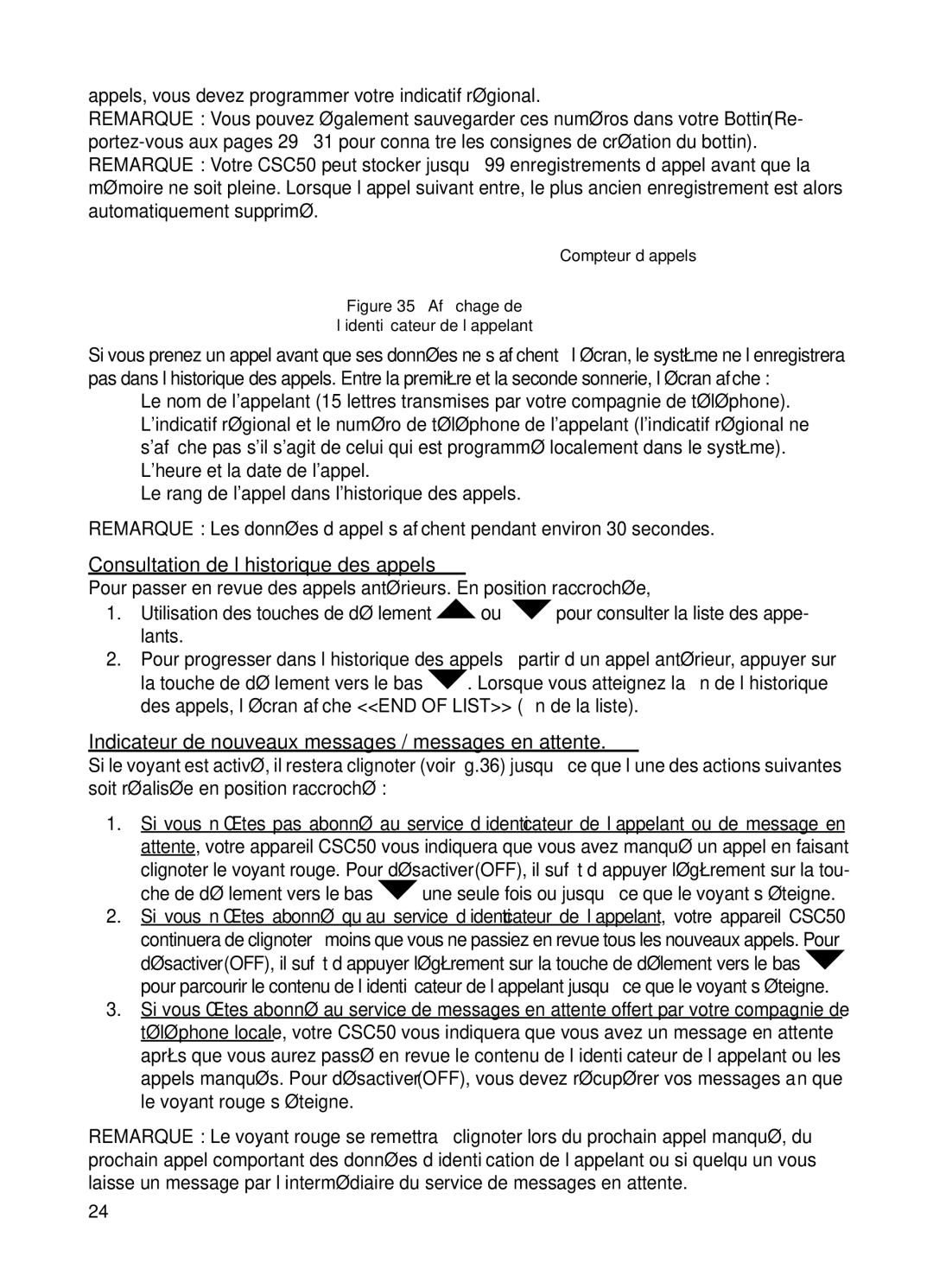 ClearSounds v407 user manual Consultation de l’historique des appels, Indicateur de nouveaux messages / messages en attente 