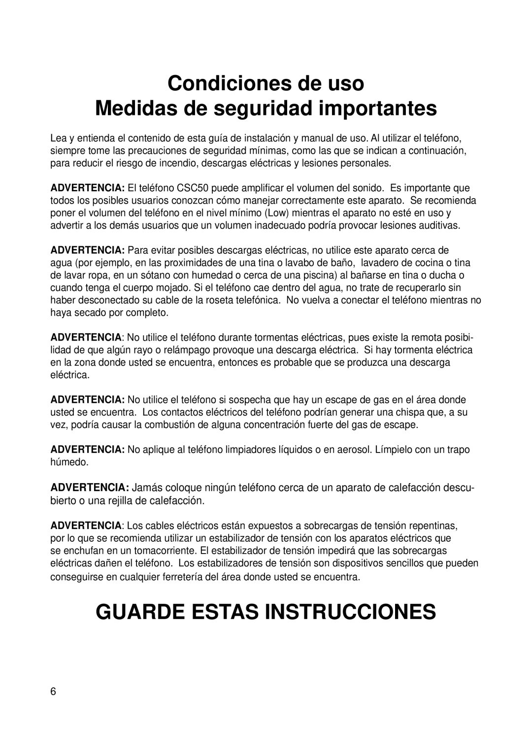 ClearSounds v407 user manual Guarde Estas Instrucciones 