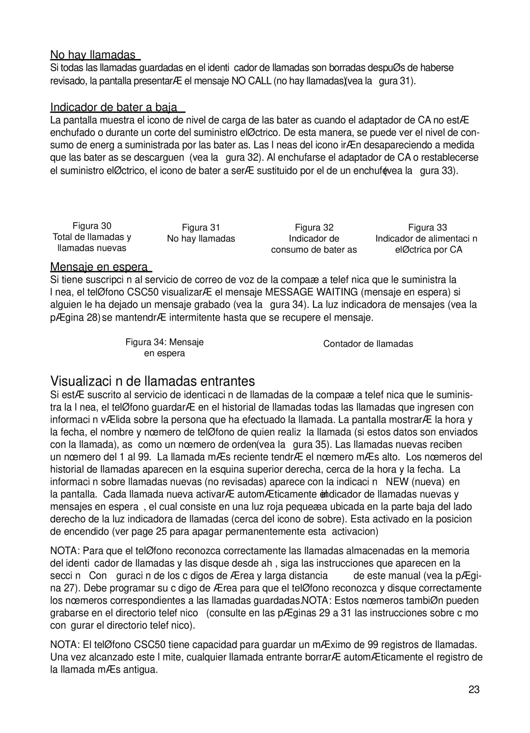 ClearSounds v407 Visualización de llamadas entrantes, No hay llamadas, Indicador de batería baja, Mensaje en espera 