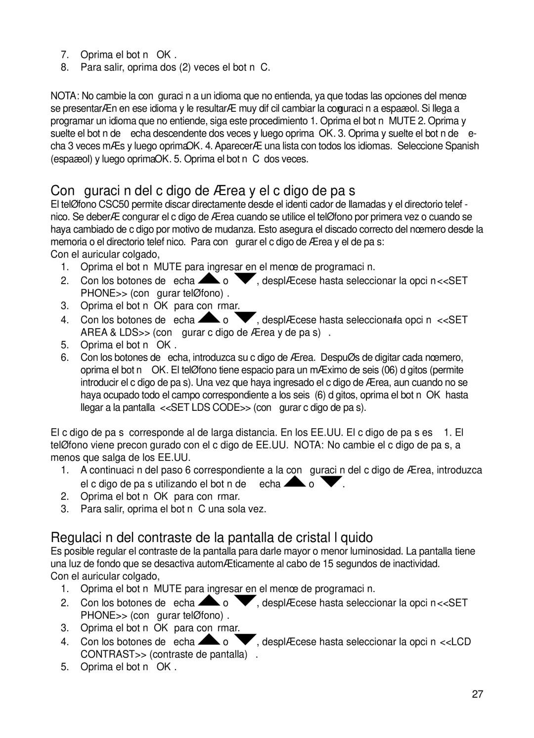 ClearSounds v407 Conﬁguración del código de área y el código de país, Area & LDS conﬁgurar código de área y de país 