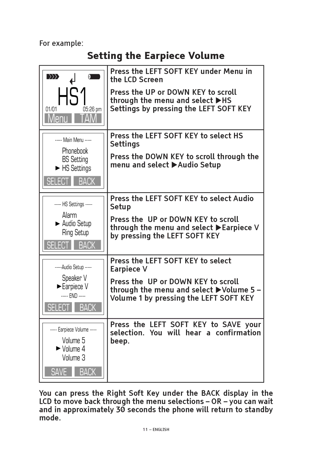 ClearSounds V508 manual HS1, Setting the Earpiece Volume 