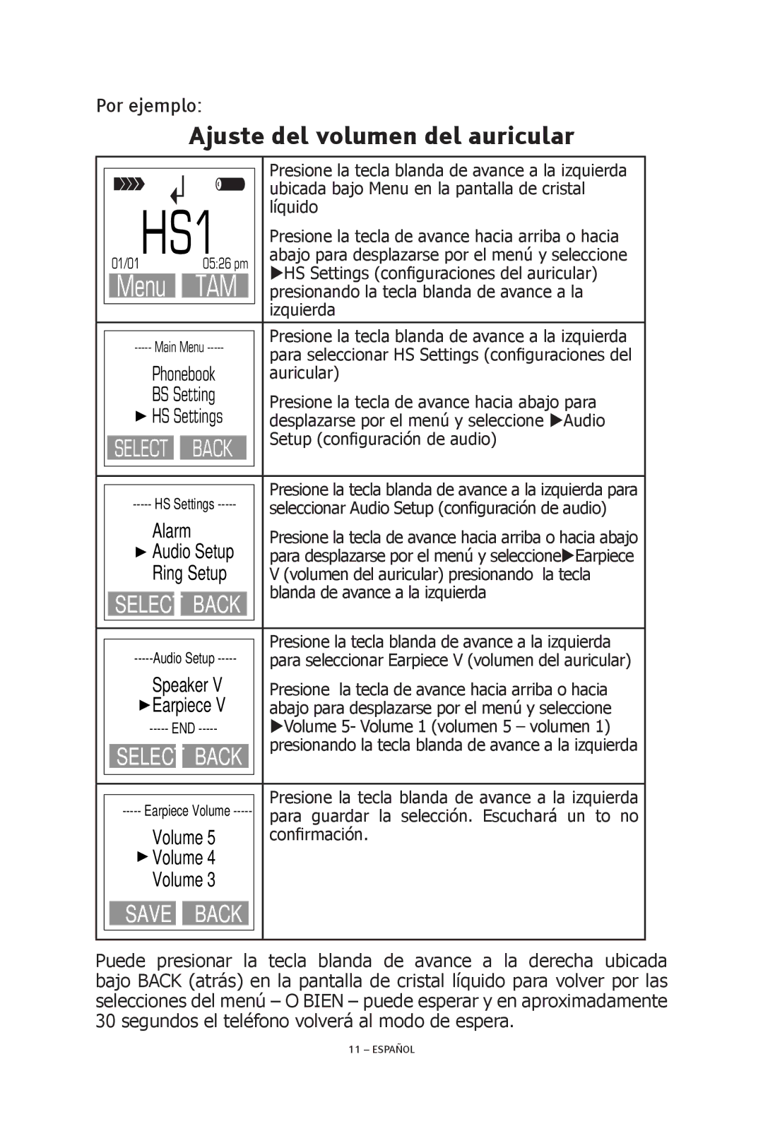 ClearSounds V508 manual Ajuste del volumen del auricular, Ring Setup 