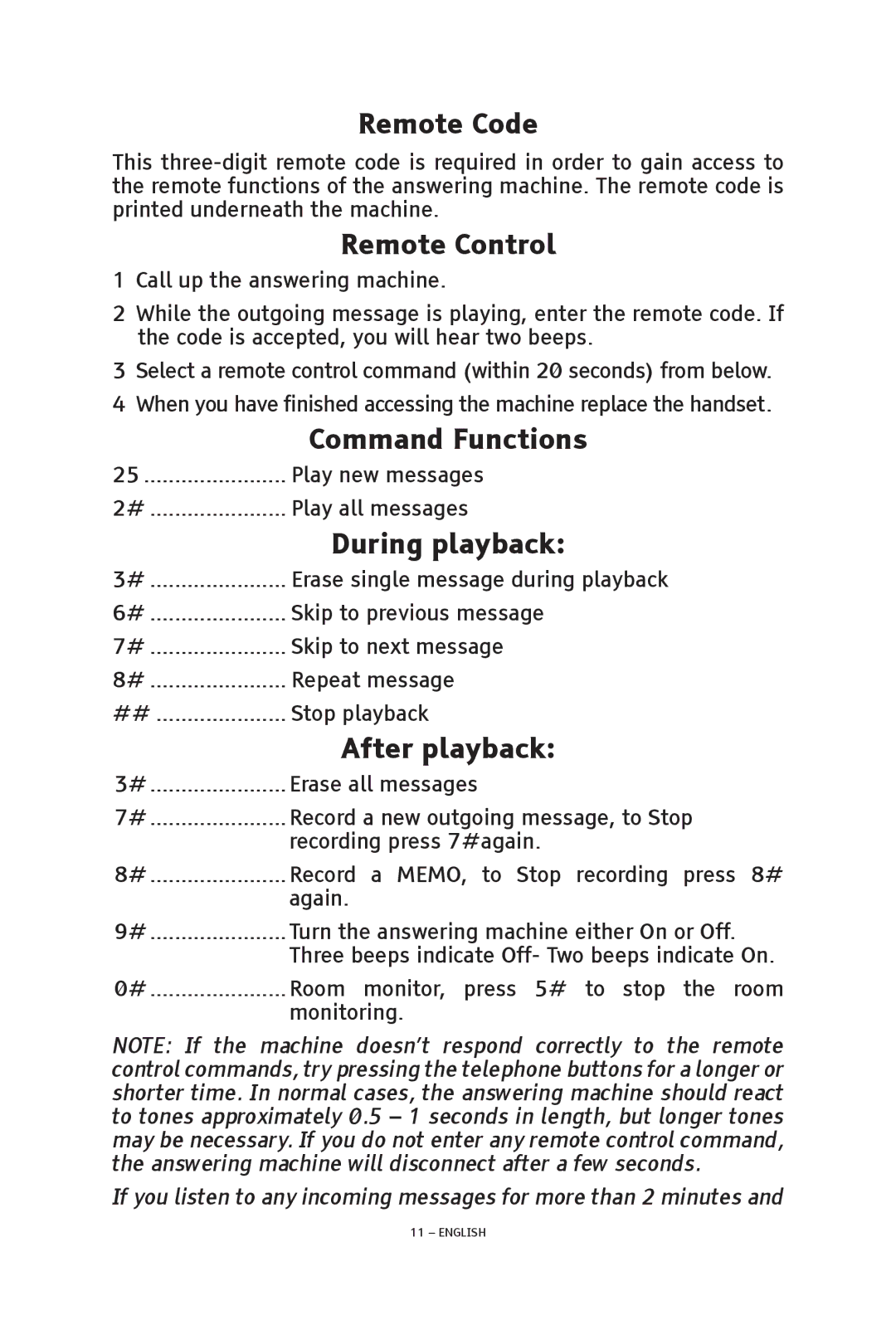 ClearSounds V608 manual Remote Code, Remote Control, During playback, After playback 