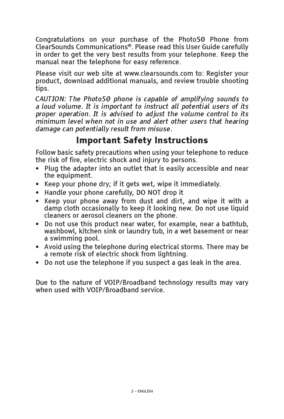 ClearSounds V608 manual Important Safety Instructions 