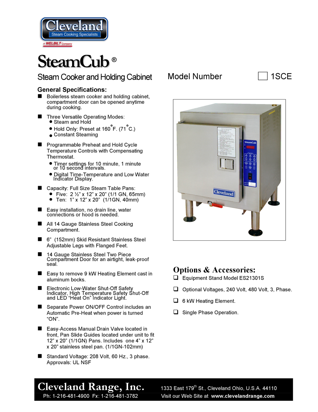 Cleveland Range 1SCE manual Options & Accessories 