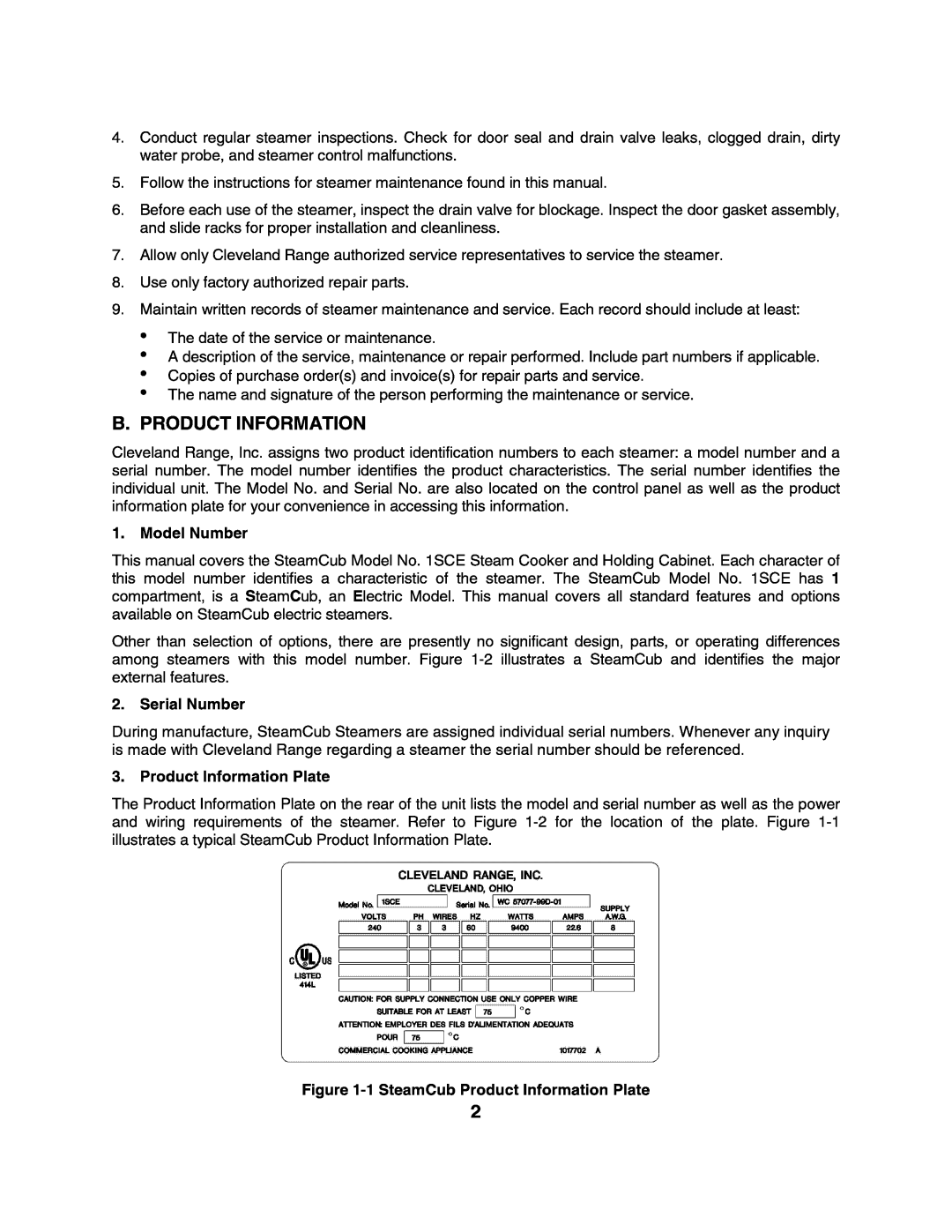 Cleveland Range 1SCE-OPM, 1SCEMCS manual 