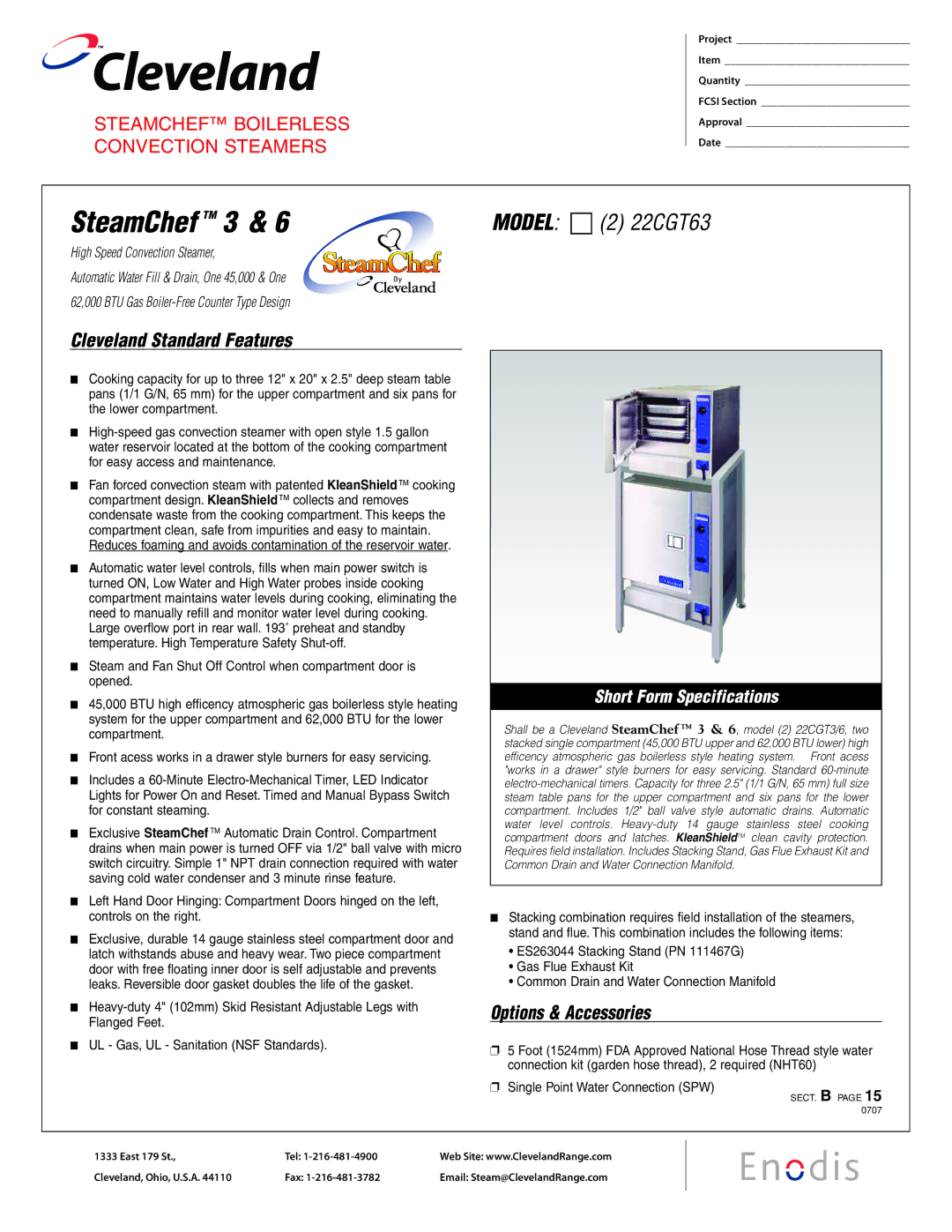 Cleveland Range (2) 22CGT3 specifications Cleveland Standard Features, Options & Accessories 