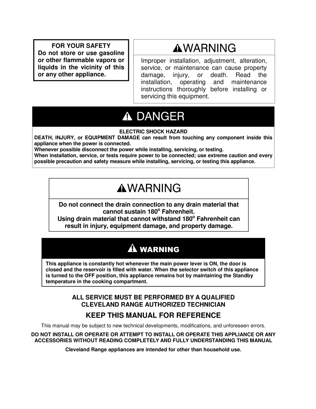 Cleveland Range 22CET3.1, 22CET6.1 installation manual Keep this Manual for Reference 